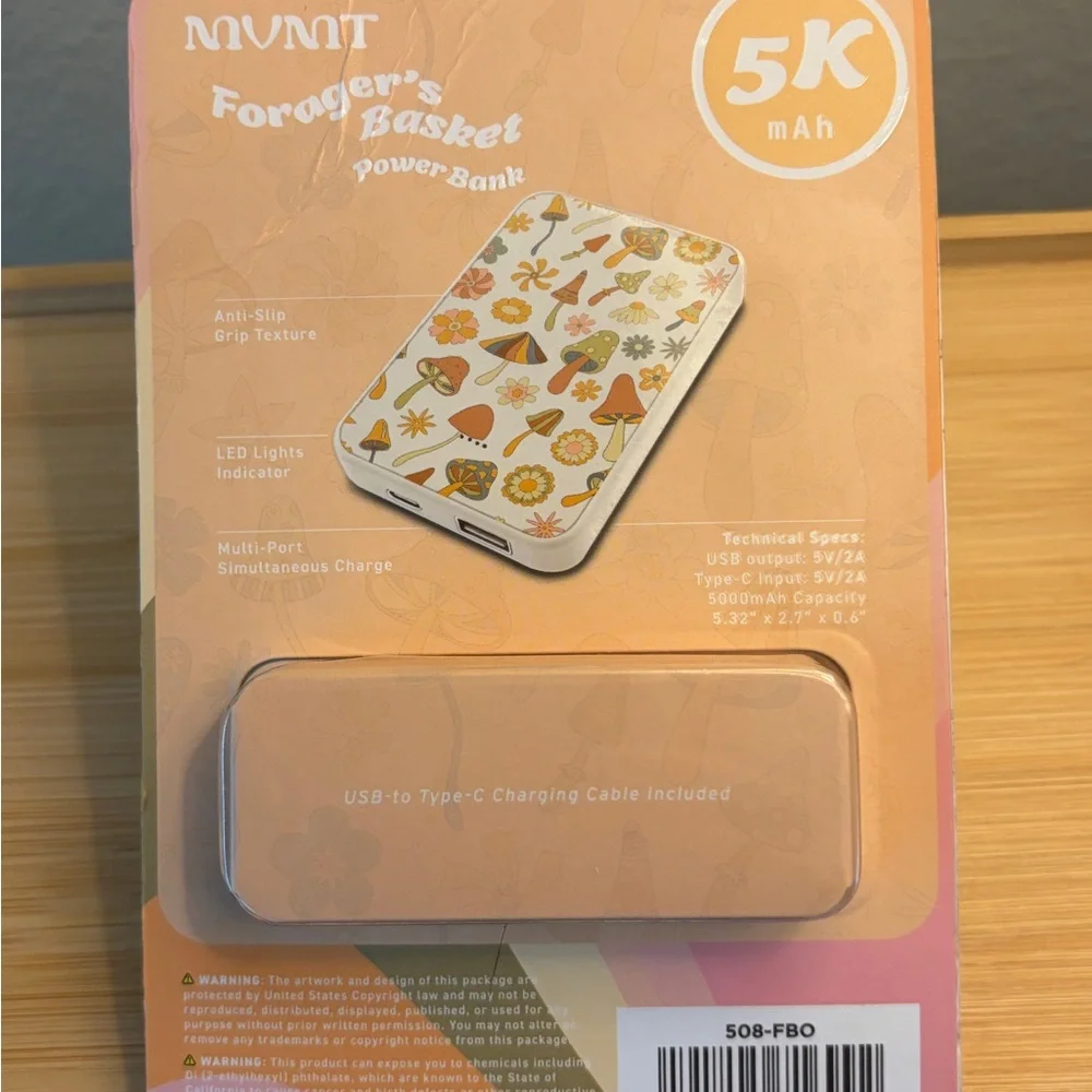 Mushroom Floral Portable Power Bank - White & Orange
